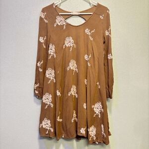 Altar'd State Earthy Floral Embroidered Long Sleeve Keyhole Back Dress